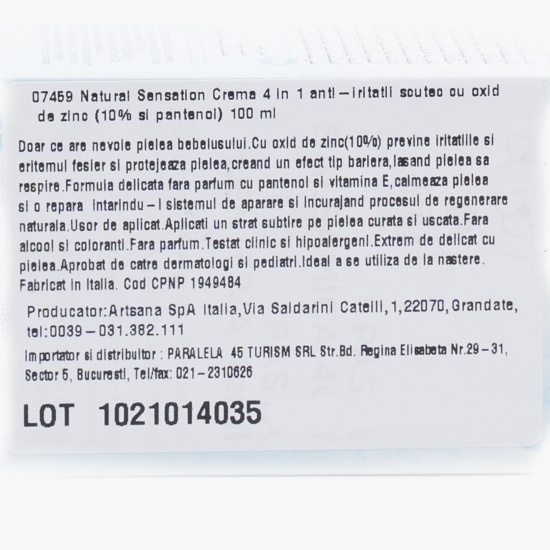 Cremă 4 în 1 anti-iritații cu oxid de zinc 10% și pantenol Natural Sensation 100ml