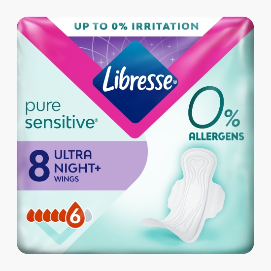 Absorbante Pure Sensitive Ultra Night+, 0% alergeni, 8 buc