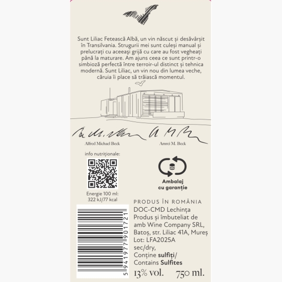 Vin alb sec Fetească Albă, 13%, 750ml