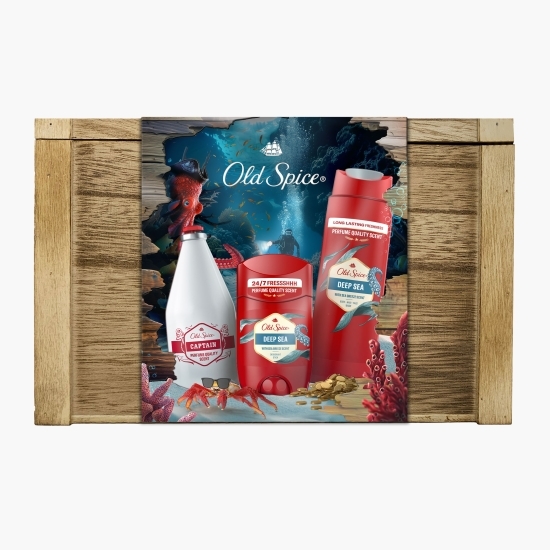 Set cadou Comoară (deodorant stick Deep Sea 50ml, gel de duș 250ml, loțiune după ras Captain 100ml)