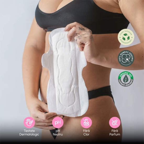 Absorbante de noapte din bumbac organic, 8 buc