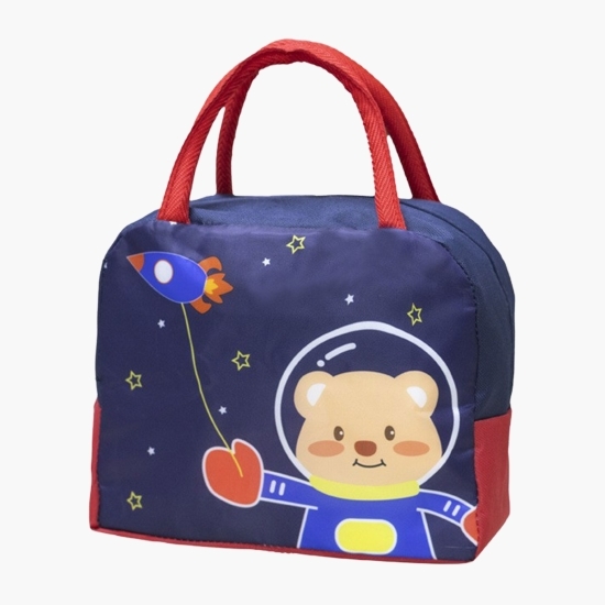 Geantă termoizolantă model Ursuleț astronaut, albastru/roșu