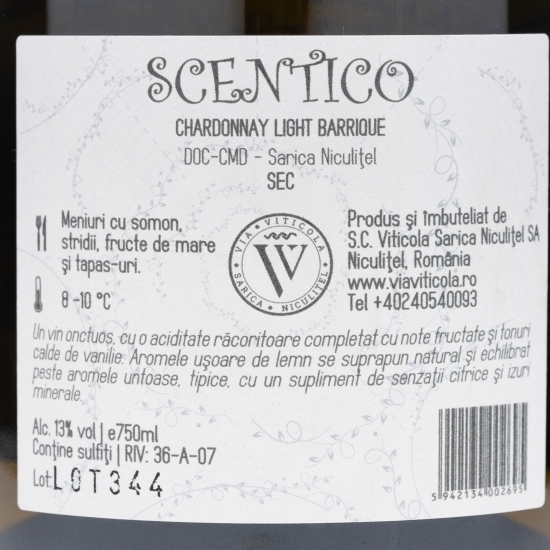 Vin alb sec Scentico Chardonnay Light Barrique, 13%, 0.75l