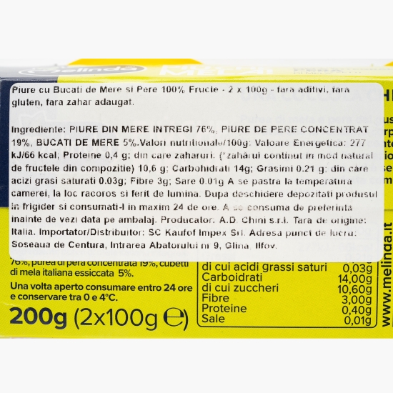 Piure cu bucăți de mere și pere 200g (2x100g)