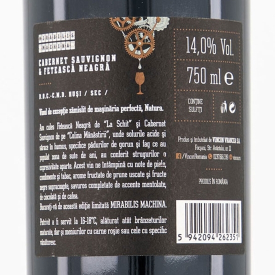 Vin roșu sec Cabernet Sauvignon + Fetească Neagră, 14%, 0.75l