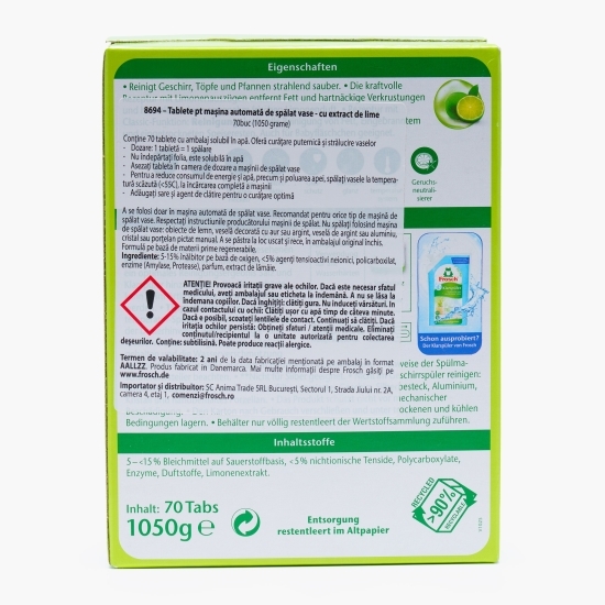Detergent tablete pentru mașina de spălat vase, aromă de lime, 70 buc