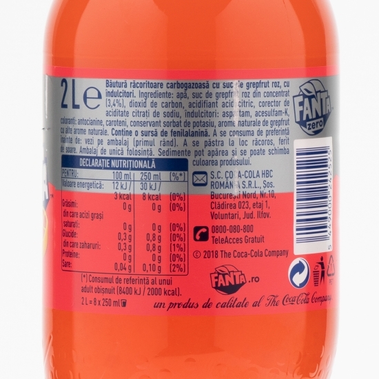 Băutură carbogazoasă grepfrut roz zero zahăr 2l