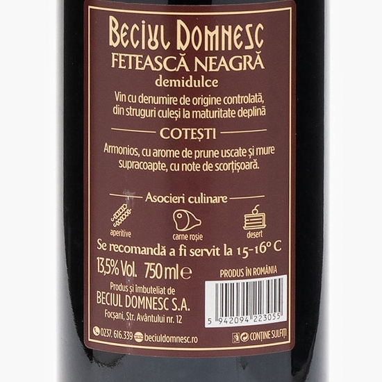 Vin roșu demidulce Fetească Neagră, 13.5%, 0.75l