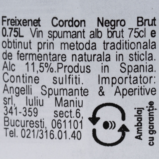 Vin spumant alb brut Cava Grand Selection Cordon Negro, 11.5%, 0.75l