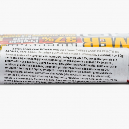 Baton energizant Power Pro cu aromă de cheesecake fără zahăr adăugat 50g