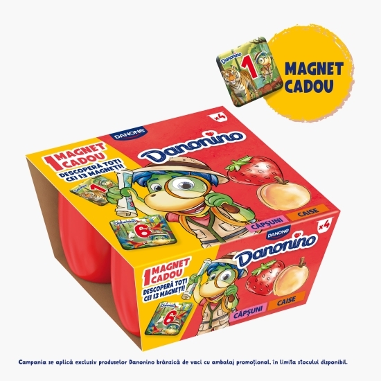 Brânzică de vaci pentru copii cu piure de căpșuni și caise 4x50g