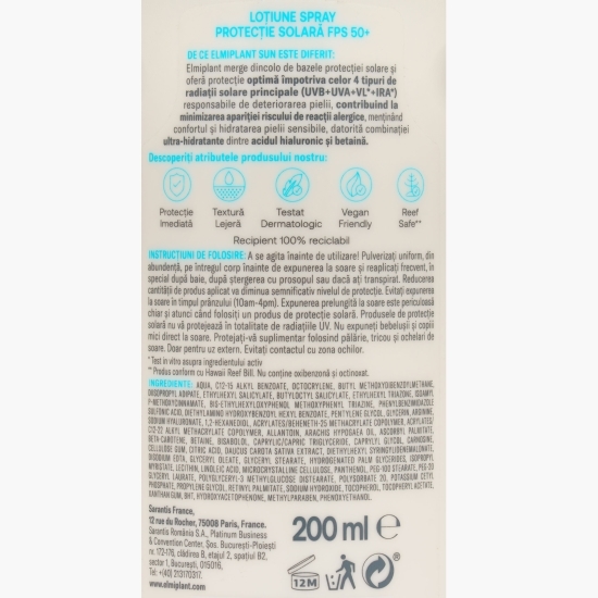 Loțiune spray protecție solară Sun Sensitive, SPF 50, 200 ml