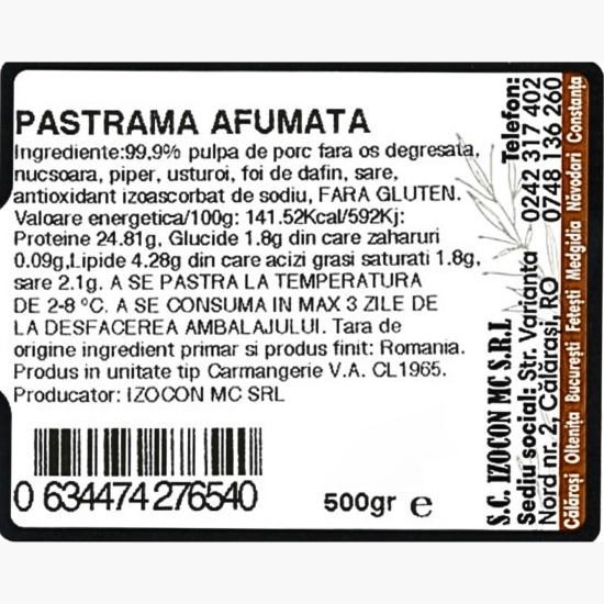 Pastramă de porc afumată 500g