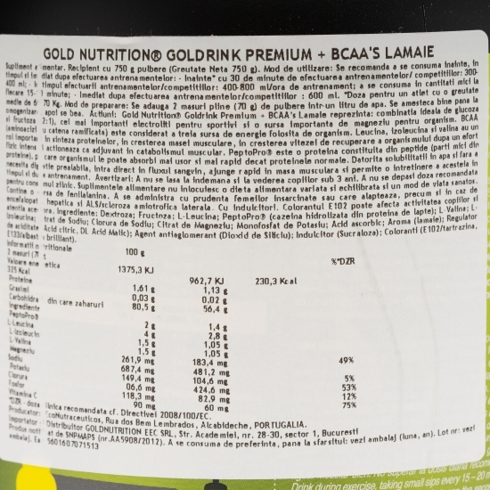Goldrink Premium + BCAA's California Lemon 750g