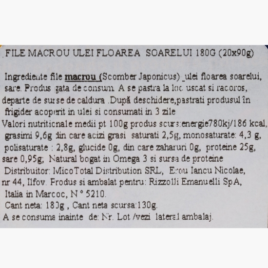 File de macrou în ulei de floarea-soarelui 2x90g