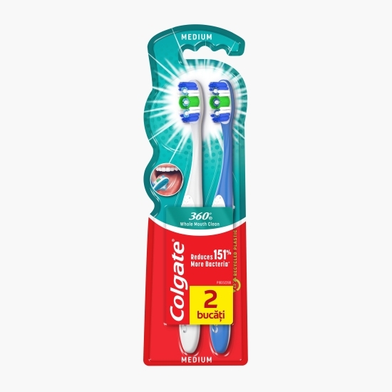 Pachet: 2x Periuță de dinți cu peri de duritate medie 360 Whole Mouth Clean Medium