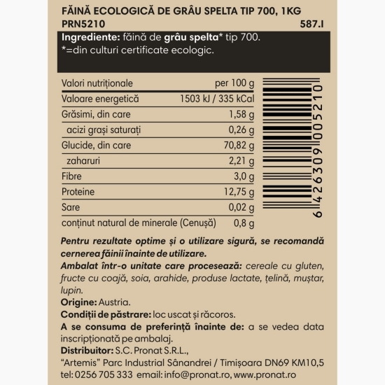 Făină eco albă din grâu spelta triticum 1kg