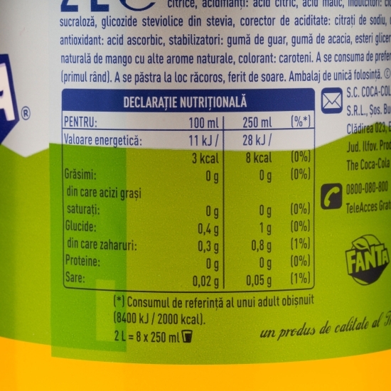 Băutură carbogazoasă mango zero zahăr 2l