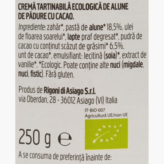 Cremă eco de cacao și alune Nocciolata, cu lapte 250g