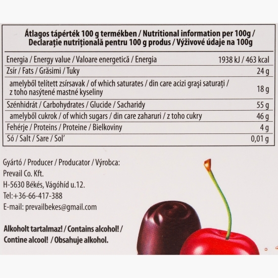 Praline de ciocolată neagră cu vișine în alcool, 187g