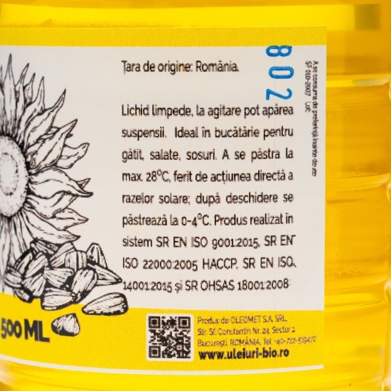 Ulei extravirgin de floarea soarelui, presat la rece 500ml