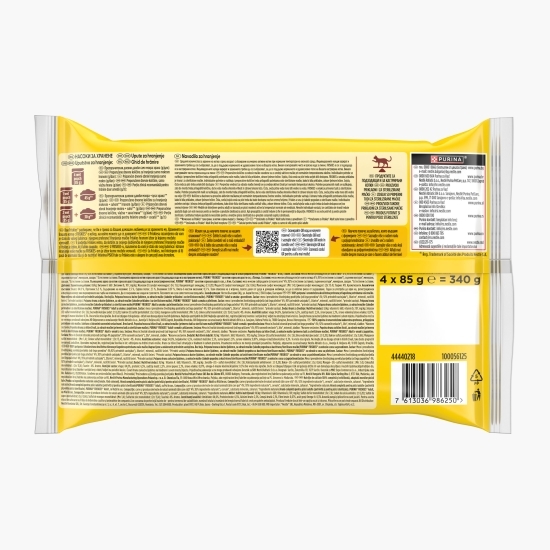 Hrană umedă pentru pisici adulte, 4x85g,cu pui, vită, miel și rață în sos