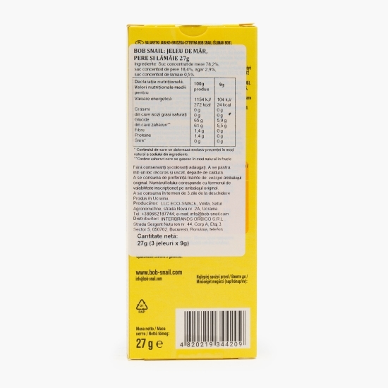 Jeleu natural din mere, pere și lămâie, fără zahăr adăugat 27g