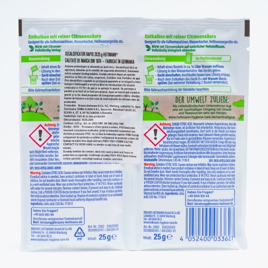 Decalcificator BIO cu acțiune rapidă pentru aparate de uz casnic 2x25g
