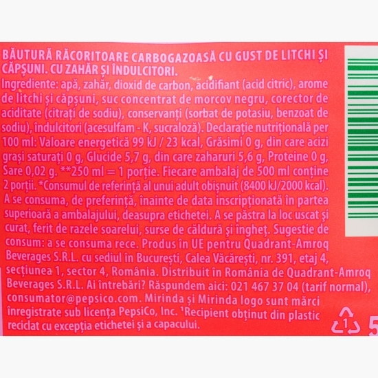 Băutură carbogazoasă căpșuni și litchi 500ml
