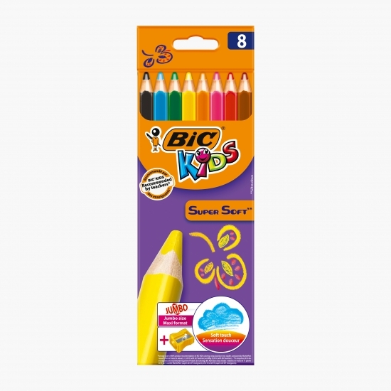Creioane colorate Kids Supersoft 8 buc + ascuțitoare