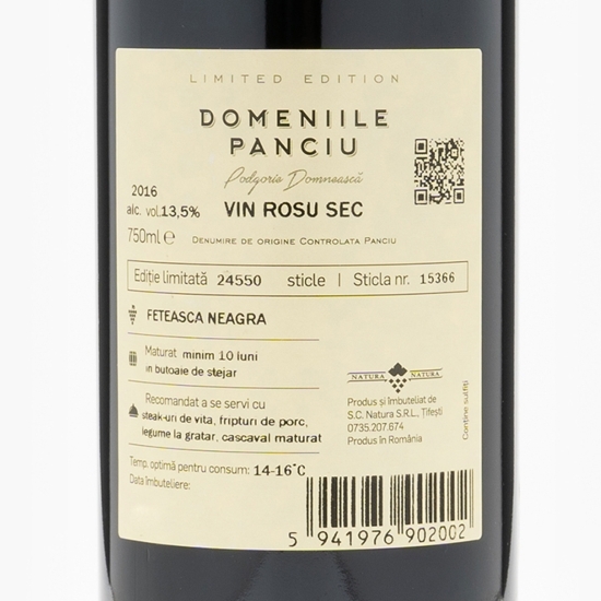 Vin roșu sec Fetească Neagră, 13.5%, 0.75l 