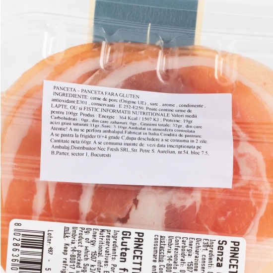 Pancetta arottolata feliată fără gluten 60g