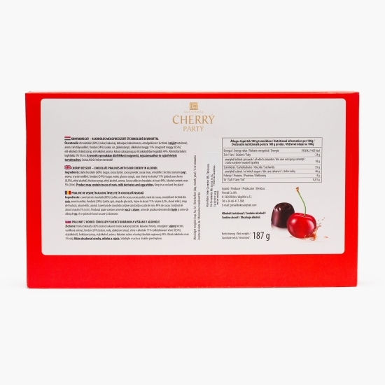 Praline de ciocolată neagră cu vișine în alcool, 187g