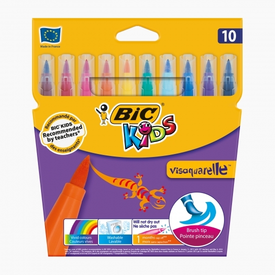 Markere colorate cu vârf flexibil lavabile Kids Visaquarelle 10 buc