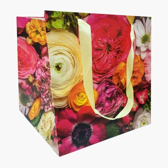 Pungă cadou cu model floral, mare, 25 x 25 x 25cm