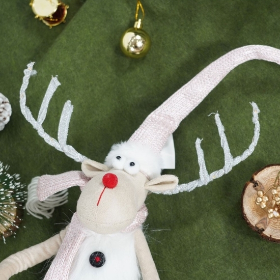 Ornament de Crăciun ren cu picioare telescopice, gri/alb, textil, 100cm