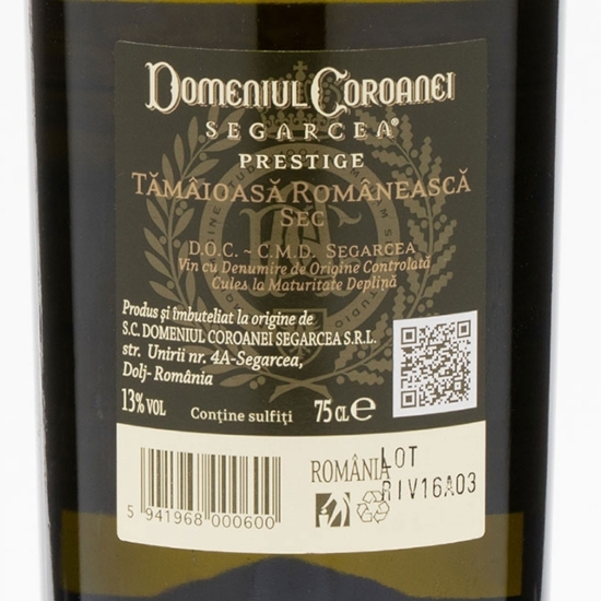 Vin alb sec Tămâioasă Românească, 13%, 0.75l