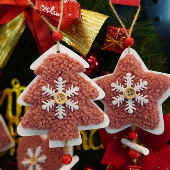 Ornament de brad Stea, din lemn cu broderie, 18cm