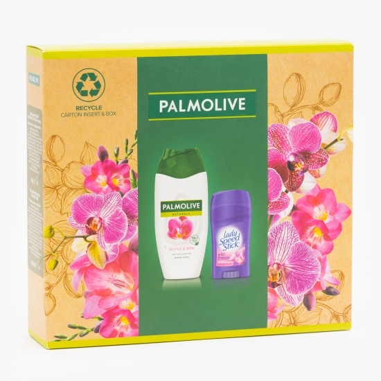Set cadou gel de duș Naturals Orchid & Milk 250 ml + deodorant solid Wild Fresia 45 g