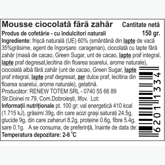 Mousse ciocolată fără zahăr 150g