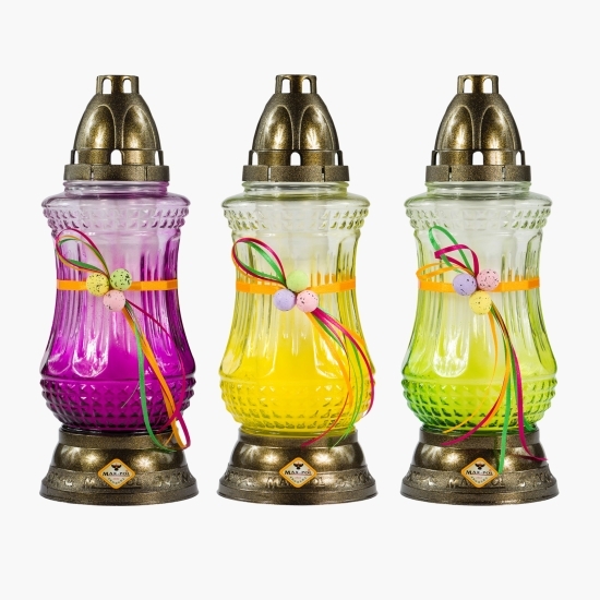 Candelă din sticlă cu fundă, diverse culori