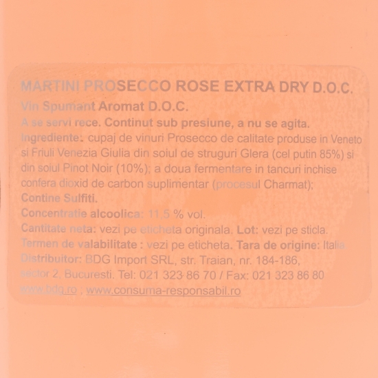 Vin spumant rose extra-sec Prosecco, 11.5%, 0.75l