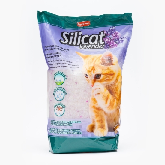 Nisip igienic pentru litieră pisici Silicat, cu parfum de lavandă, 5l