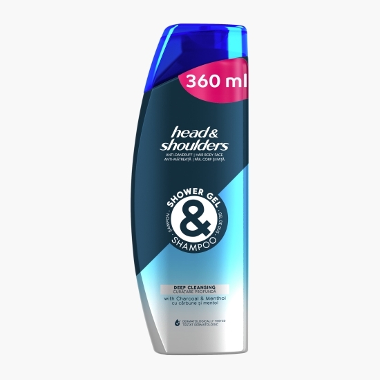Gel de duș și șampon 3 în 1 pentru bărbați Deep Cleansing cu cărbune și mentol 360ml