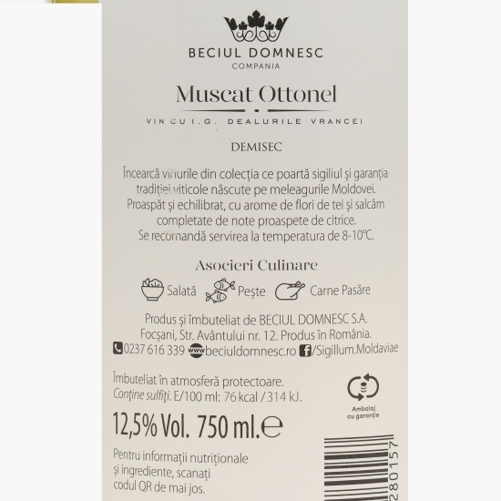 Vin alb demisec Muscat Ottonel, 12.5%, 750ml