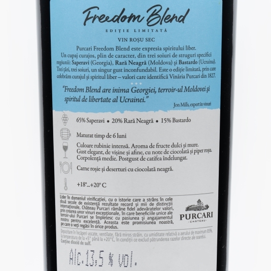 Vin roșu sec Saperavi & Rară Neagră & Bastardo Freedom Blend, 13.5%, 0.75l