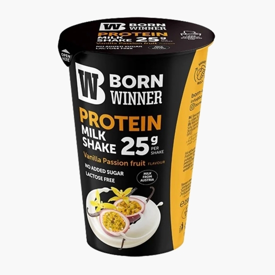 Shake proteic fără zahăr adăugat, fără lactoză, proteină 25g, aromă de vanilie și fructul pasiunii, 250ml