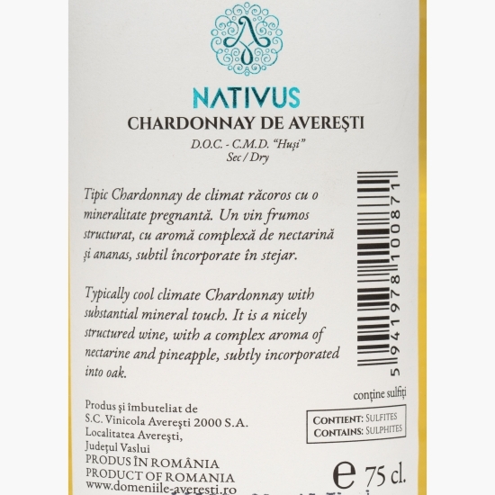 Vin alb sec Nativus Chardonnay, 12.5%, 0.75l