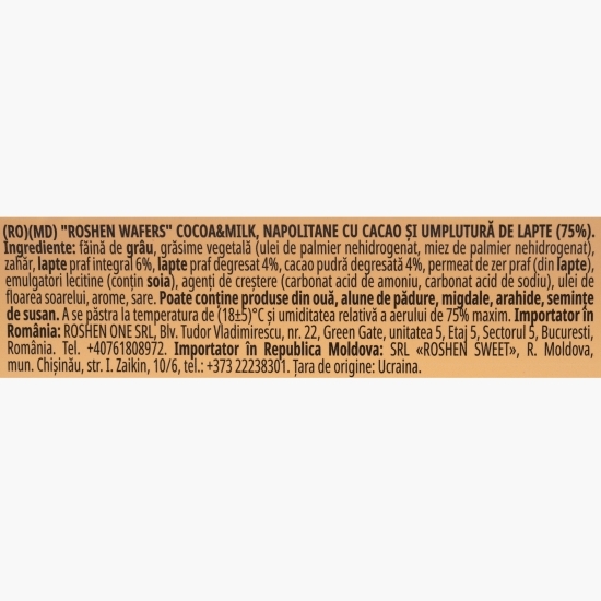 Napolitane cu cacao și umplutură de lapte 216g