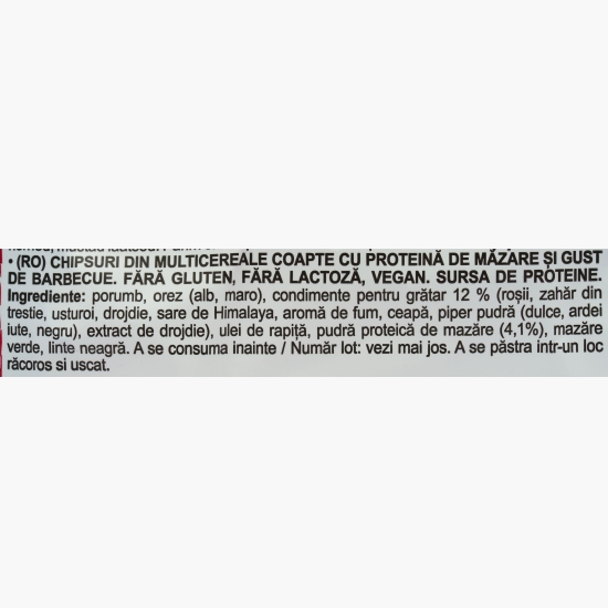 Chipsuri cu proteină de mazăre și aromă de barbecue, fără gluten 60g